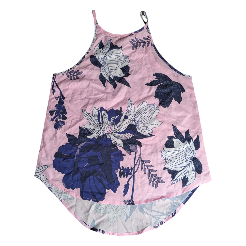 Yoins -Women's Floral Top - XS - Pink And Navy Shirt with Straps - Preowned Good